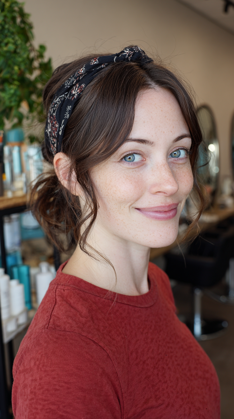 Chic Half-Up Curly Hairstyle with Floral Headband