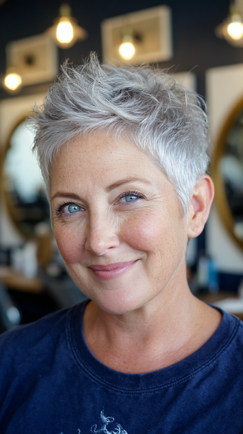Stylish Silver Textured Pixie Cut with Lived-In Layers