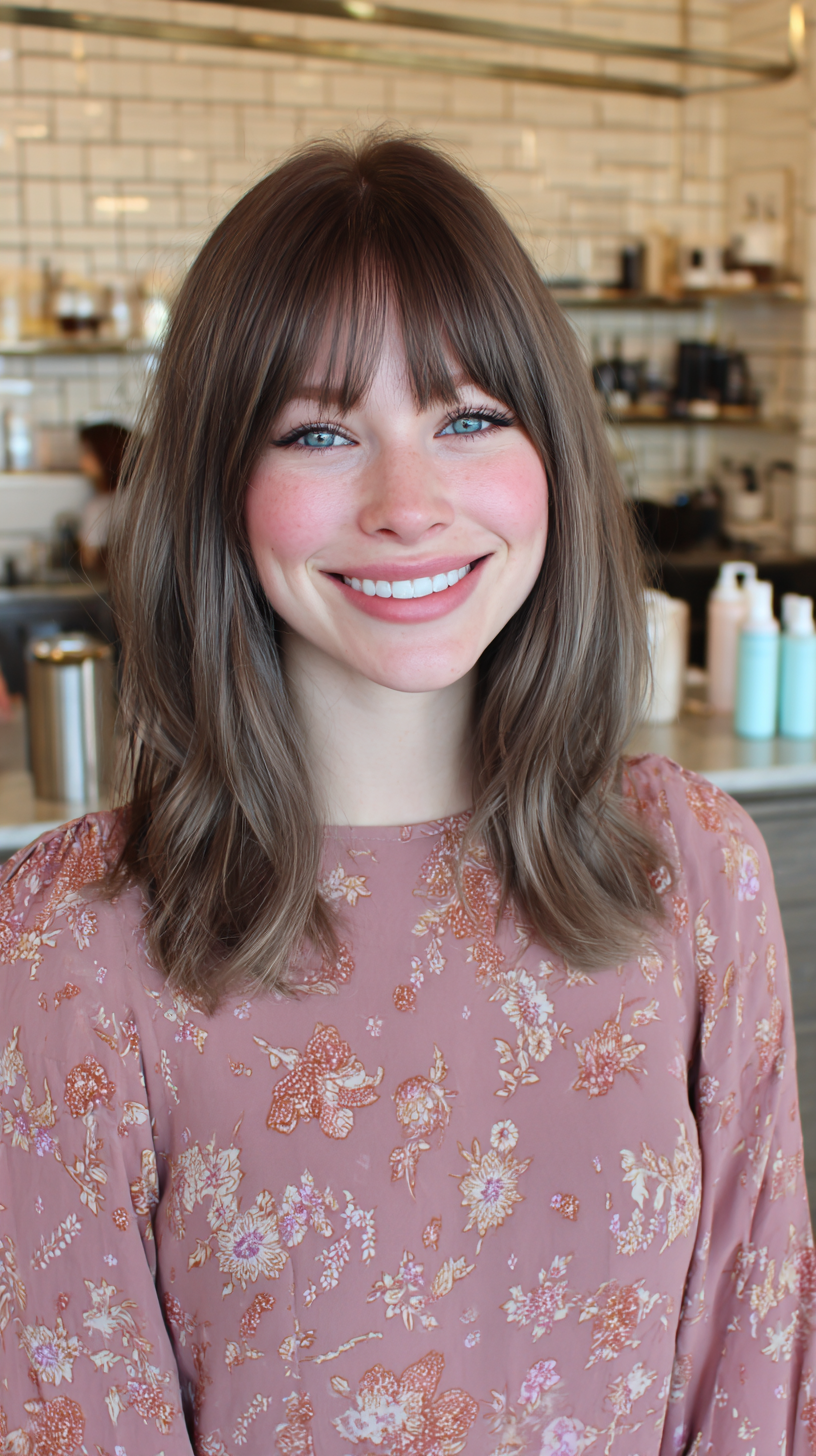 Chic Medium Straight Cut with Soft Blunt Bangs