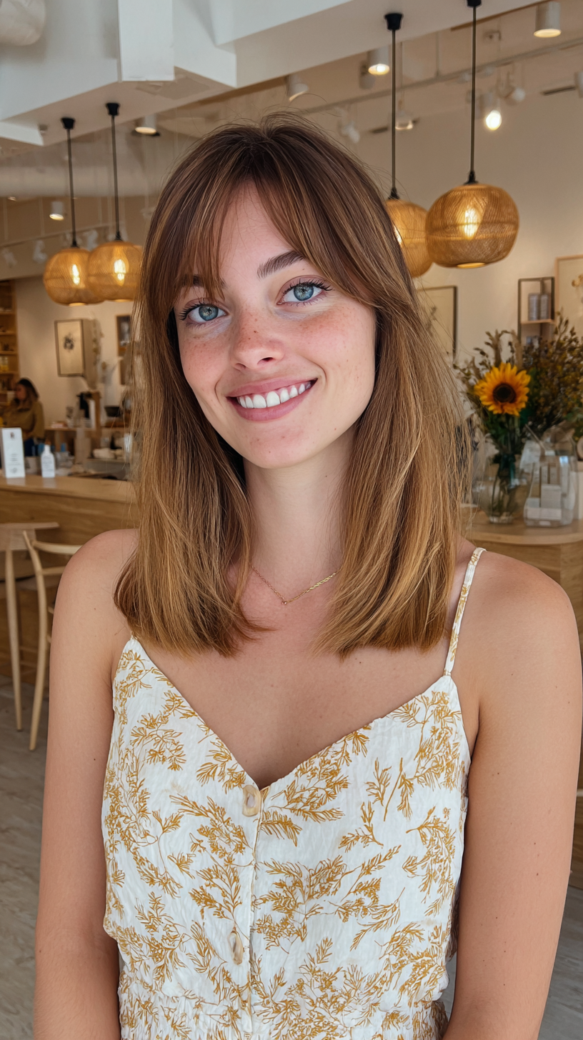 Chic Medium Straight Hairstyle with Soft Layers