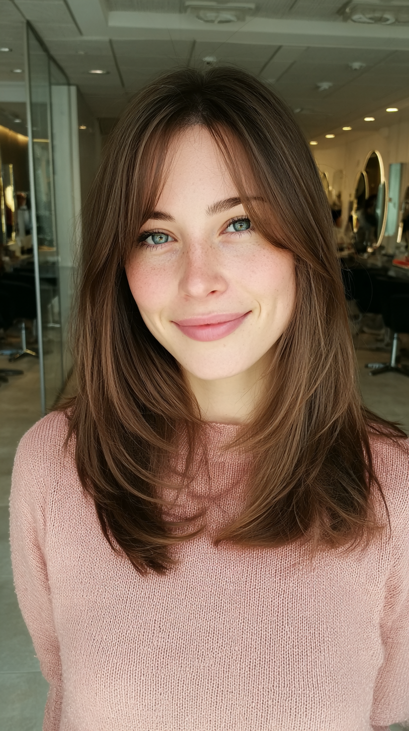 Softly Fringed Medium Straight Cut with Natural Shine