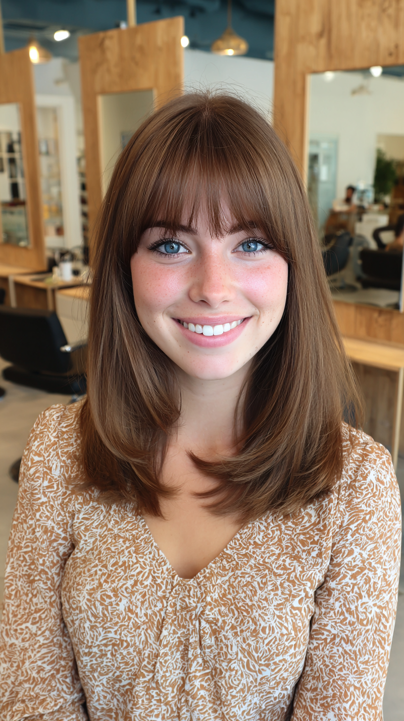 Softly Layered Medium Cut with Gentle Fringe