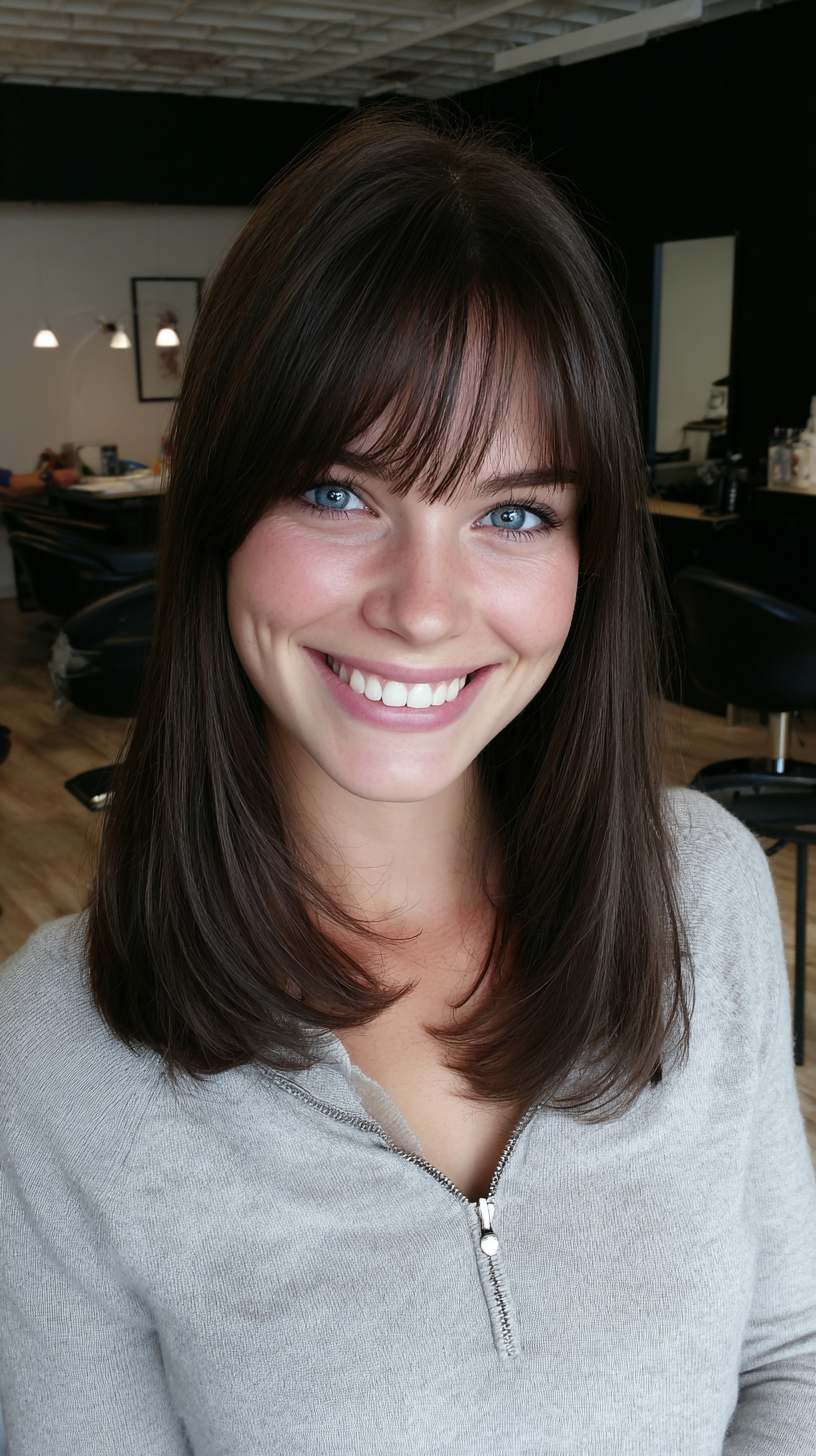 Stylish Medium Straight Cut with Playful Bangs