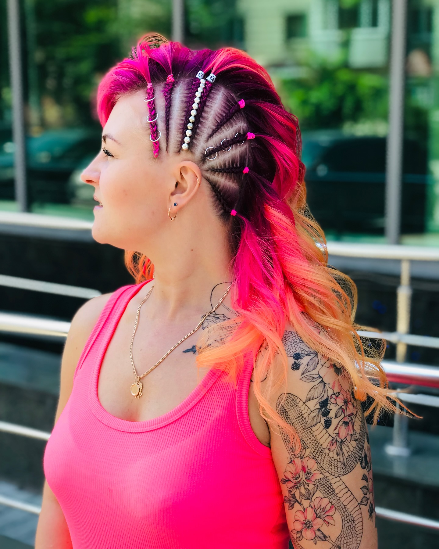 Dynamic Pink Ombre with Intricate Braided Accents