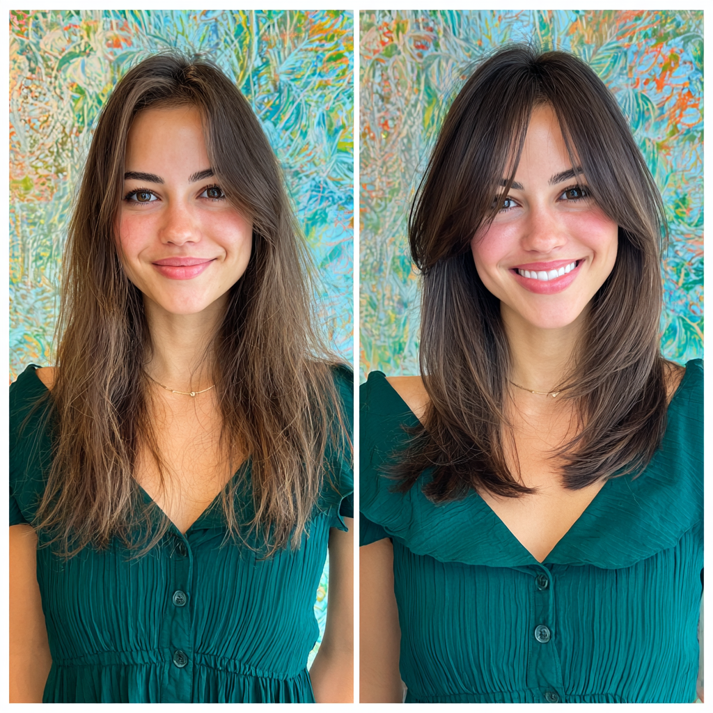 Modern Long Layered Cut with Soft Curtain Bangs