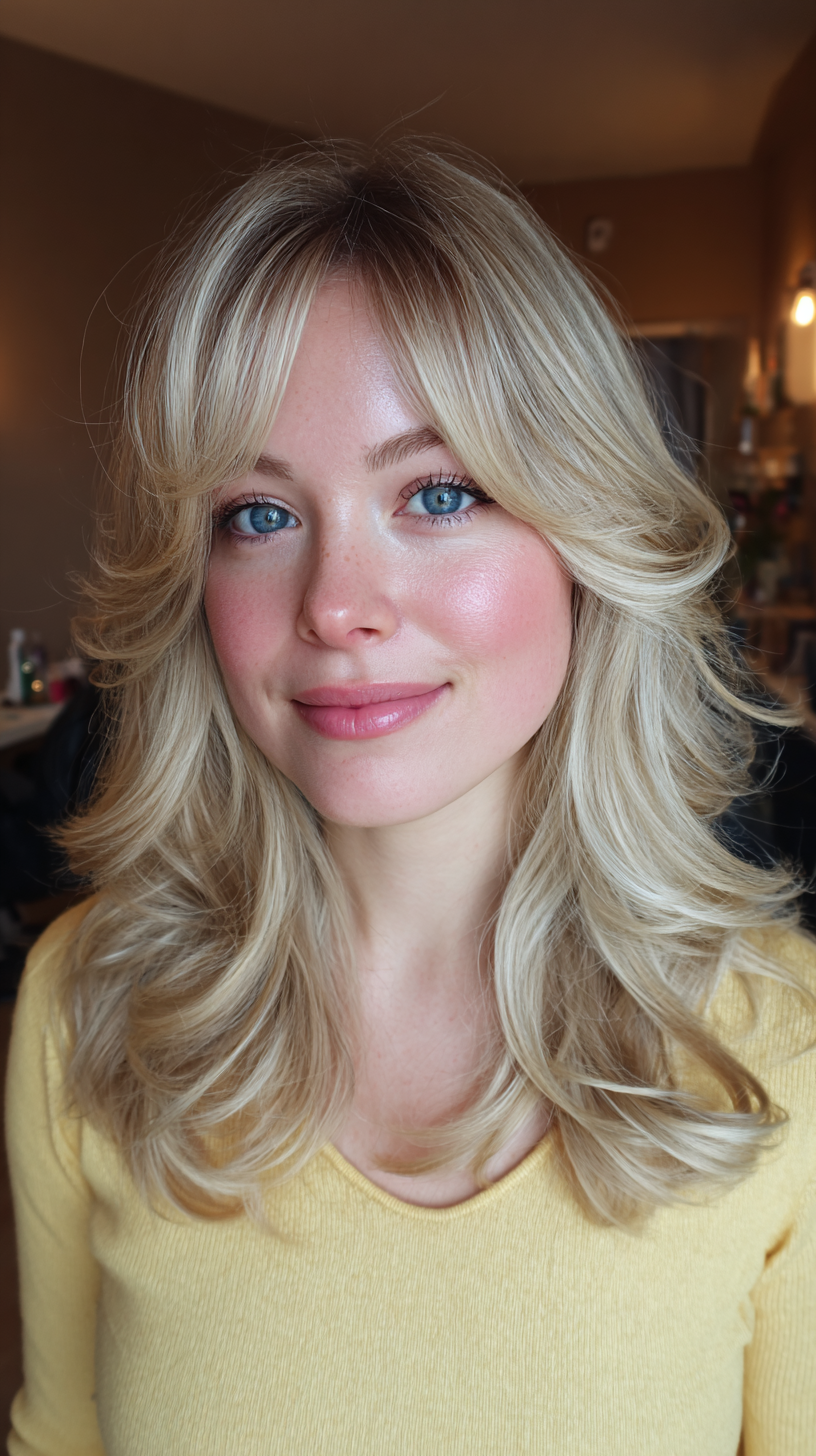 Softly Textured Long Layers with Face-Framing Bangs