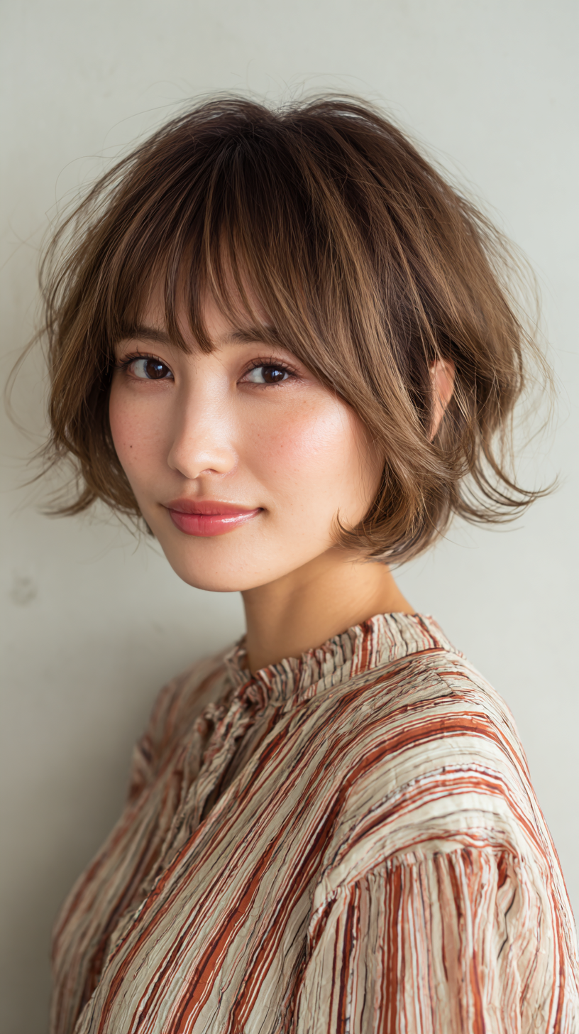 Textured Short Bob with Wispy Bangs