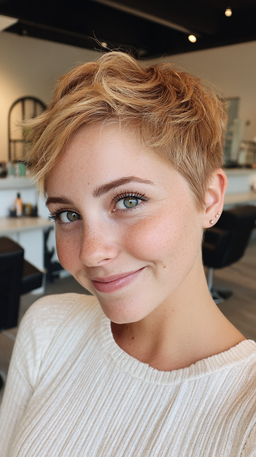 Textured Short Pixie Cut with Soft Waves