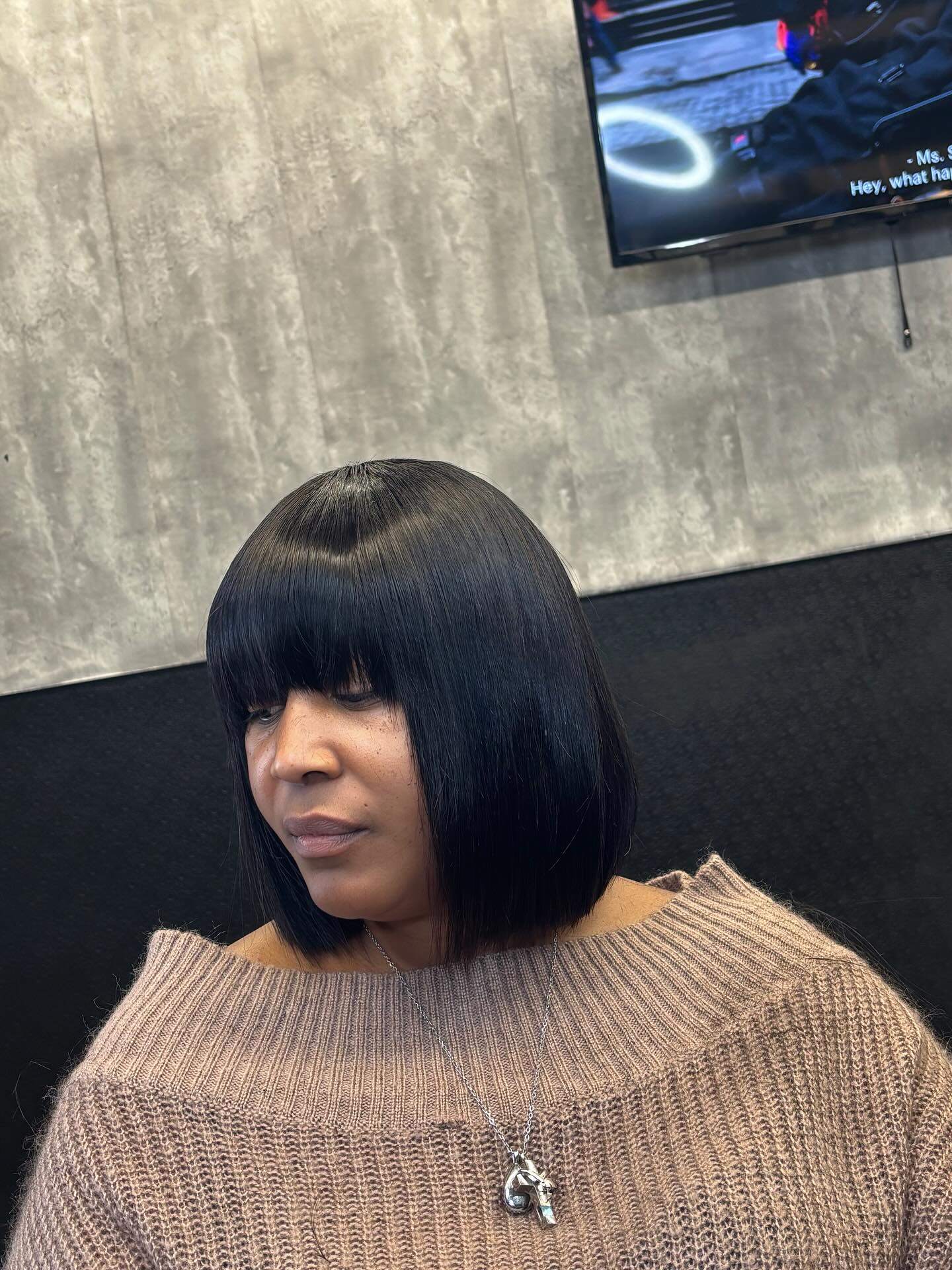 Bold Blunt Cut Bob with Full Bangs