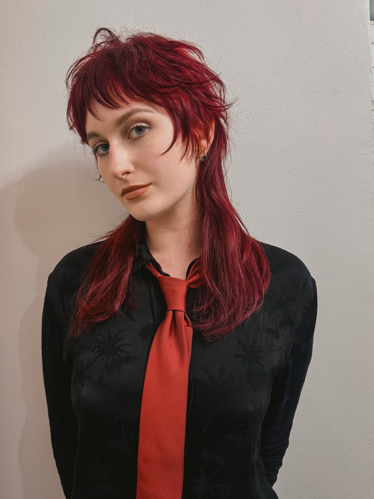 Bold Textured Mullet with Fiery Red Undertones