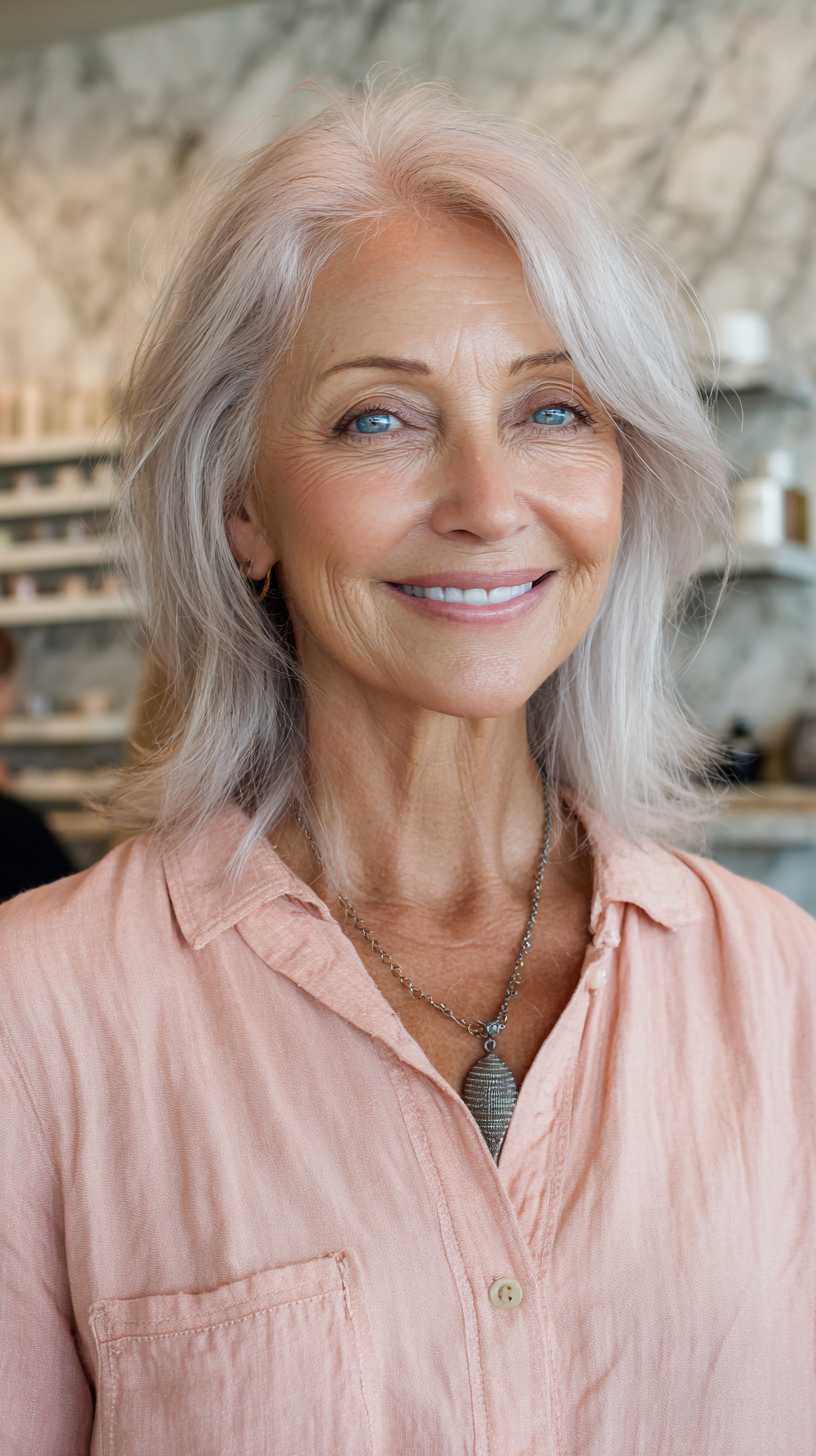 Elegant Silver Feathered Cut with Soft Texture
