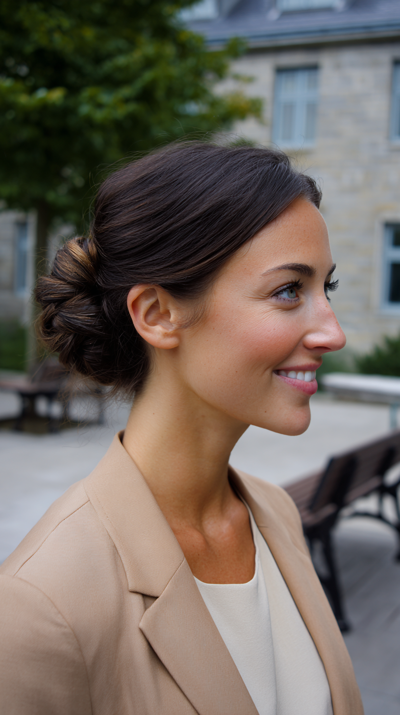 Elegant Twisted Low Bun with Subtle Texture