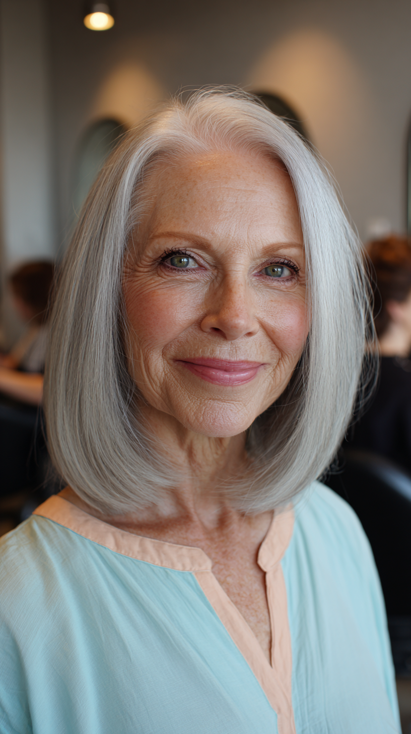 Sleek Silver Blunt Bob with Subtle Layers