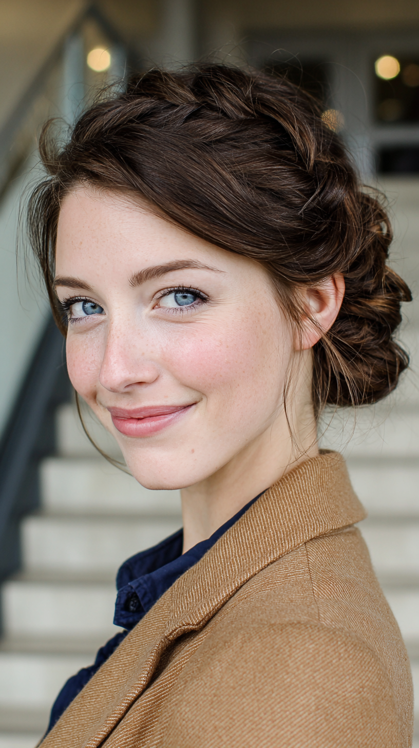 Stylish Braided Updo with Soft Face-Framing Strands