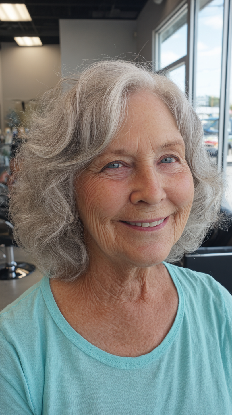 Textured Silver Shoulder-Length Waves