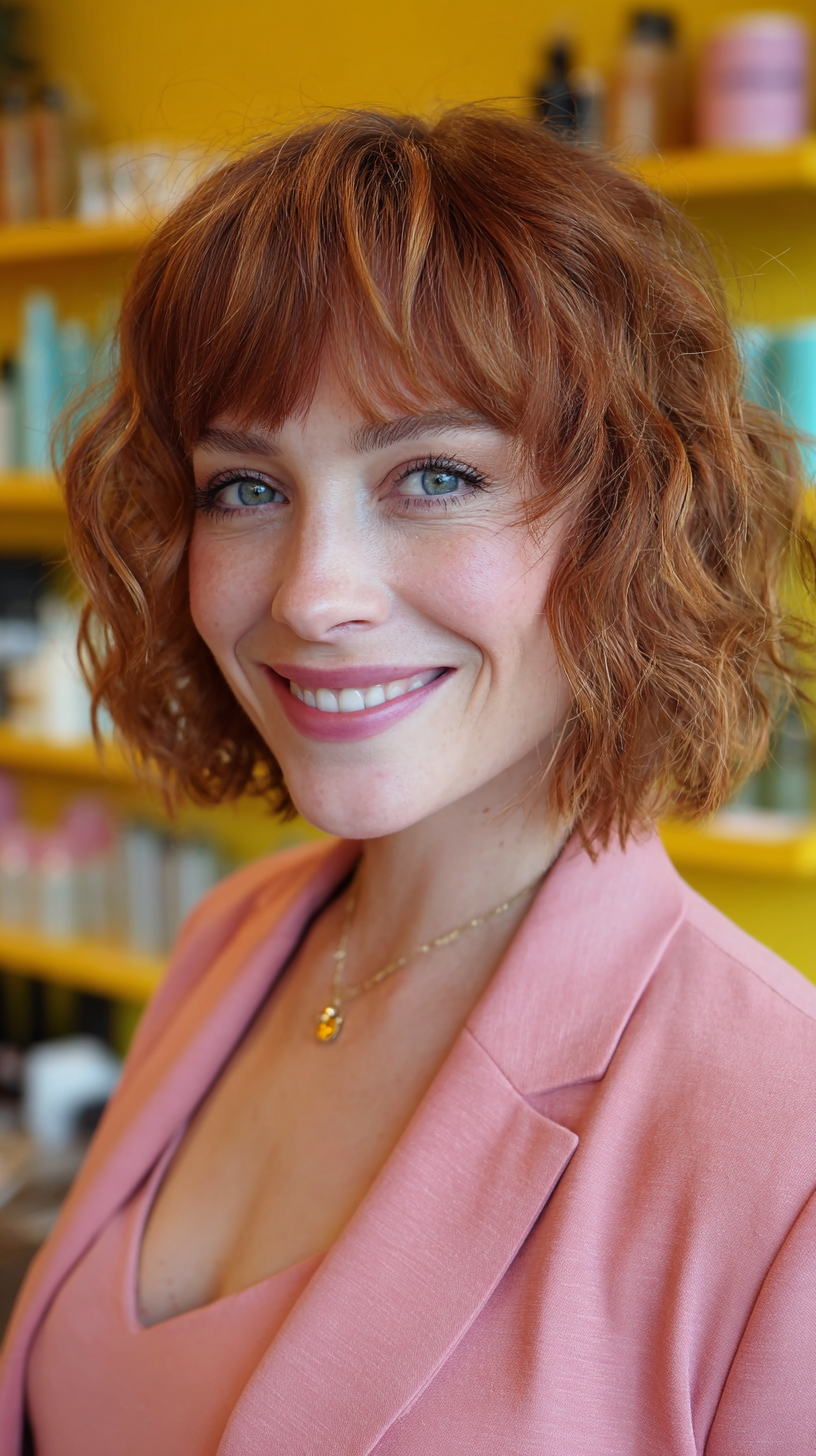 Chic Curly Bob with Soft Bangs