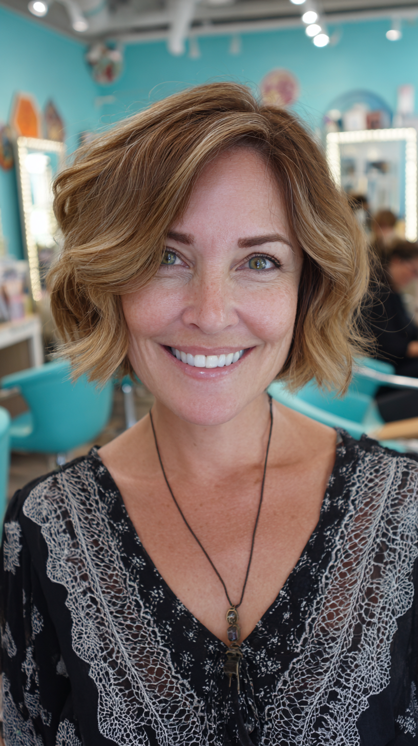 Chic Textured Wavy Bob with Subtle Highlights