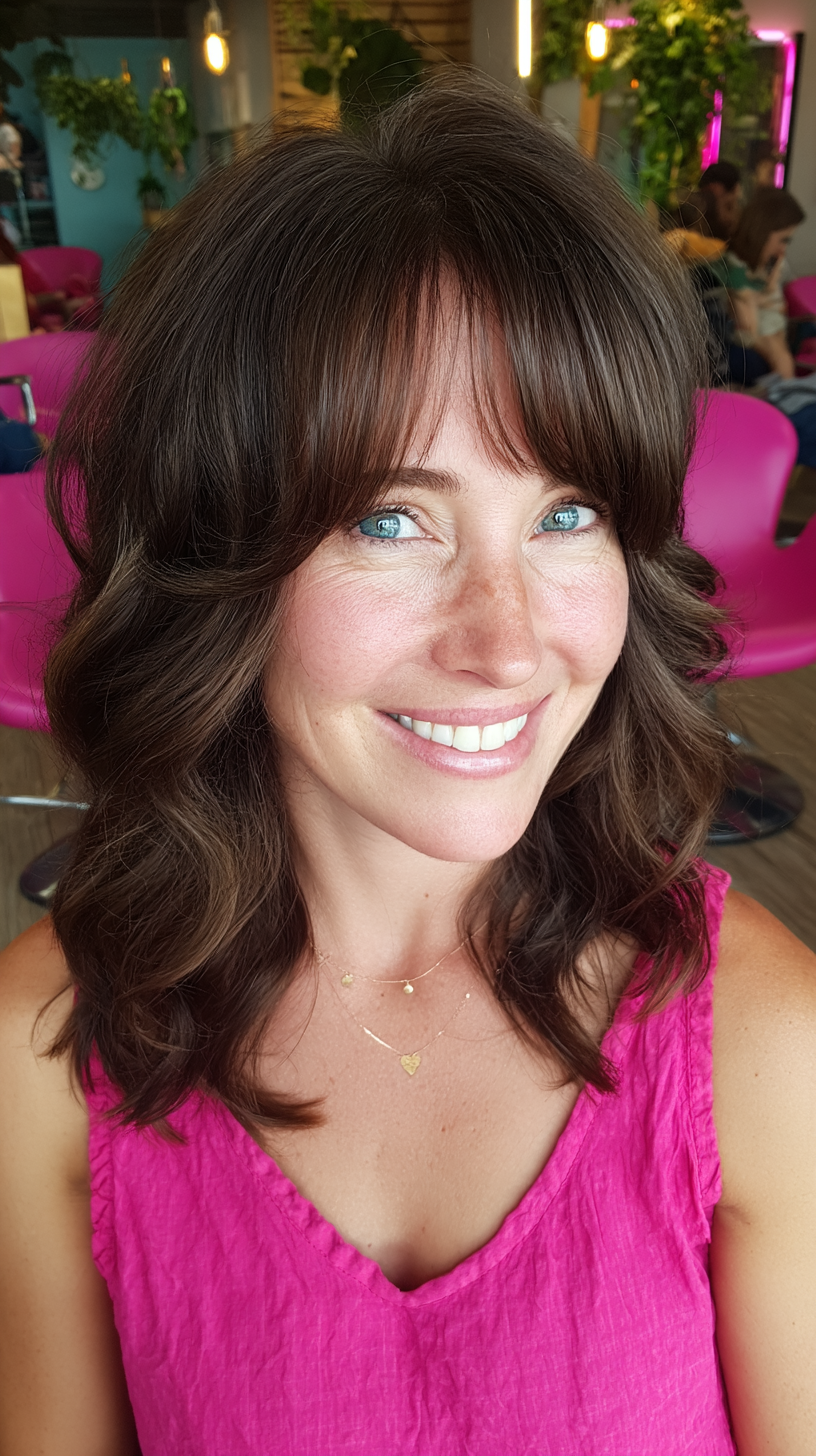 Chic Textured Wavy Cut with Curtain Bangs