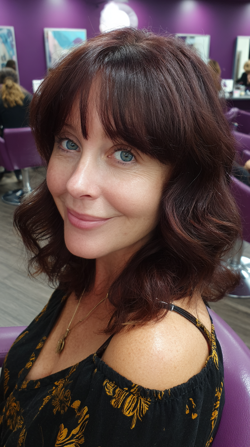 Chic Textured Wavy Cut with Soft Bangs