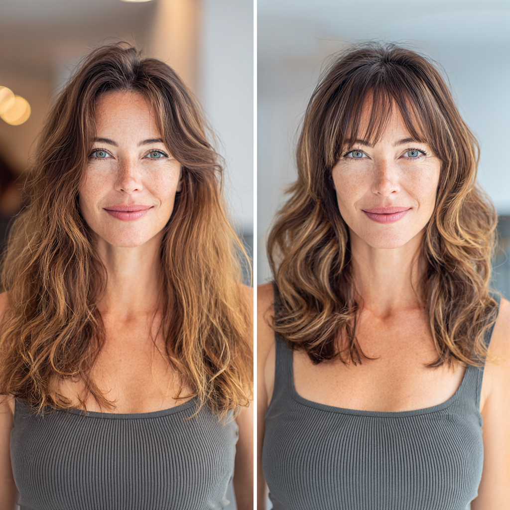 Chic Wavy Mid-Length Cut with Soft Bangs