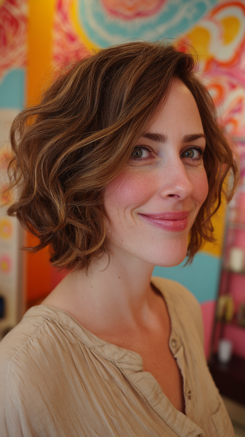 Soft Textured Wavy Lob with Subtle Highlights