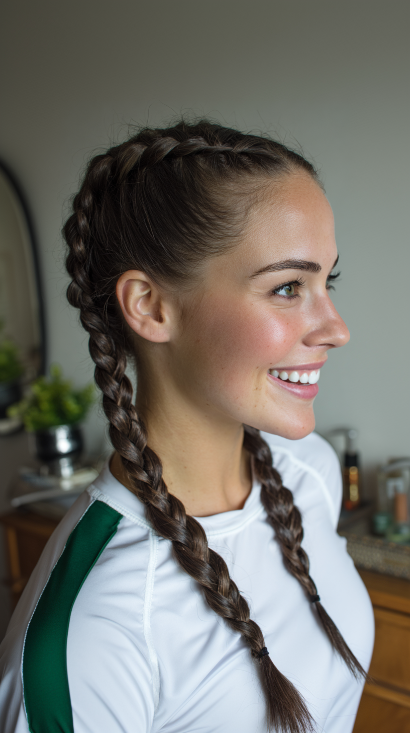 Sporty Classic Double Braids for Game Day
