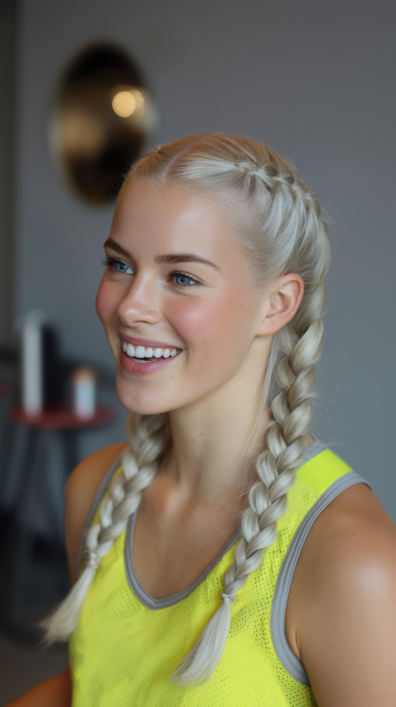 Sporty Double Braids with Subtle Texture