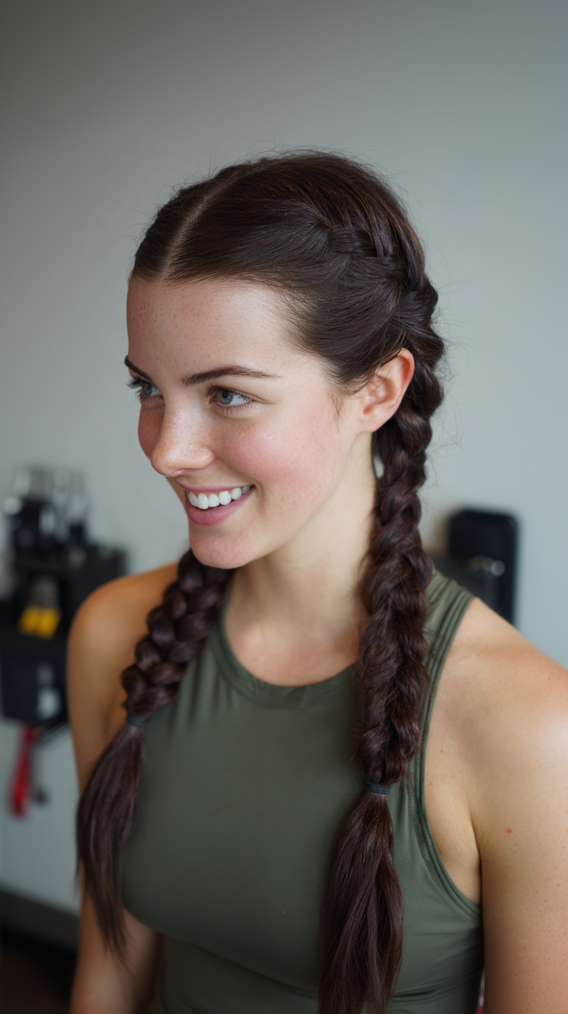 Sporty Dutch Braids with Loose Ends