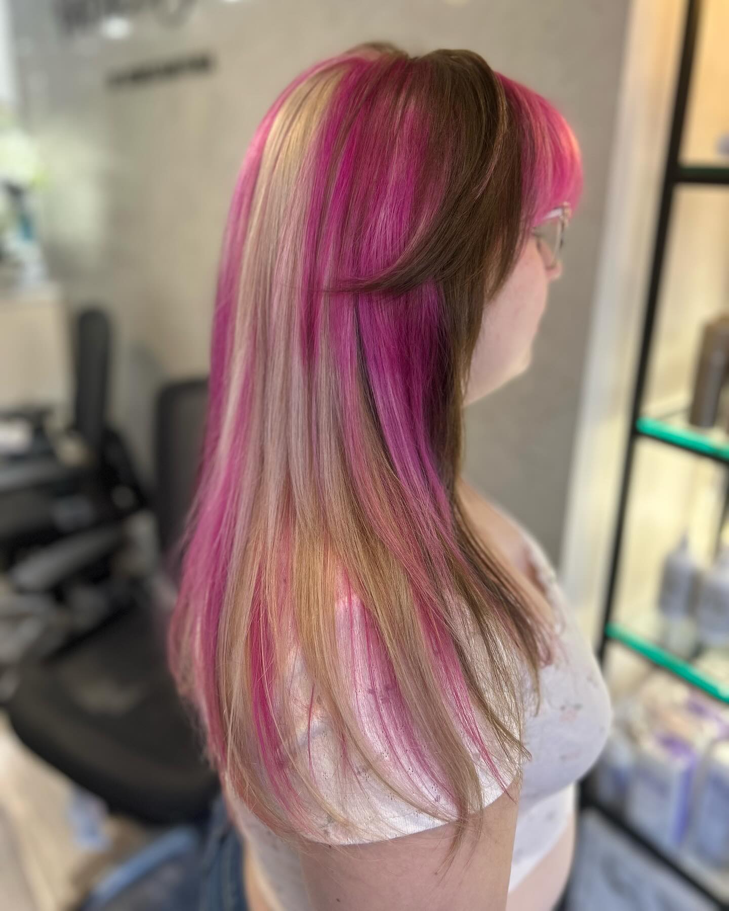 Bold Pink and Blonde Streaked Layers