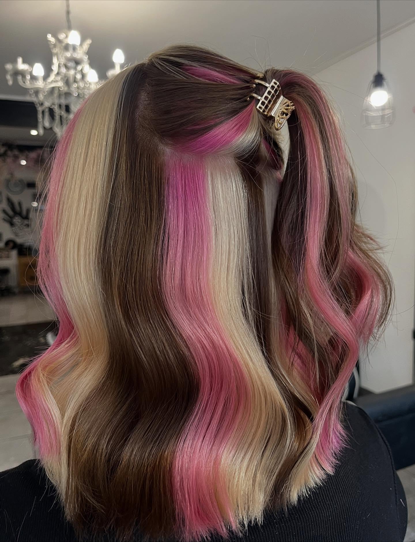 Bold Pink and Blonde Streaked Waves