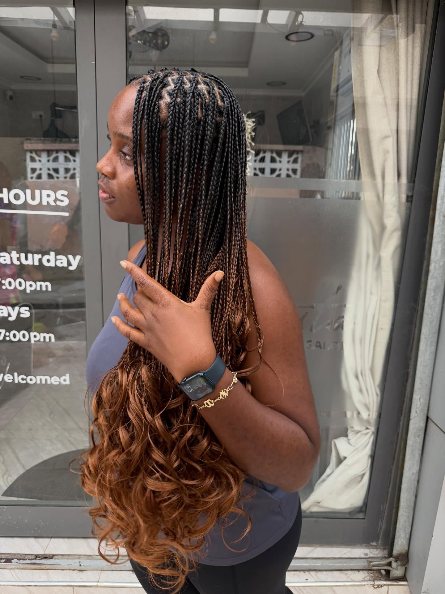 Elegant Ombre Box Braids with Loose Curls