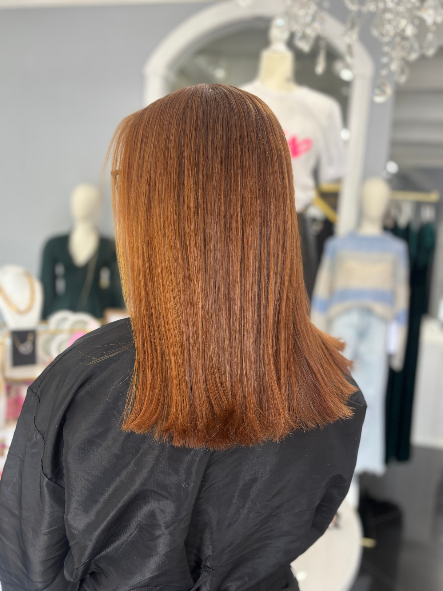 Glossy Straight Chestnut Lob with Subtle Layers