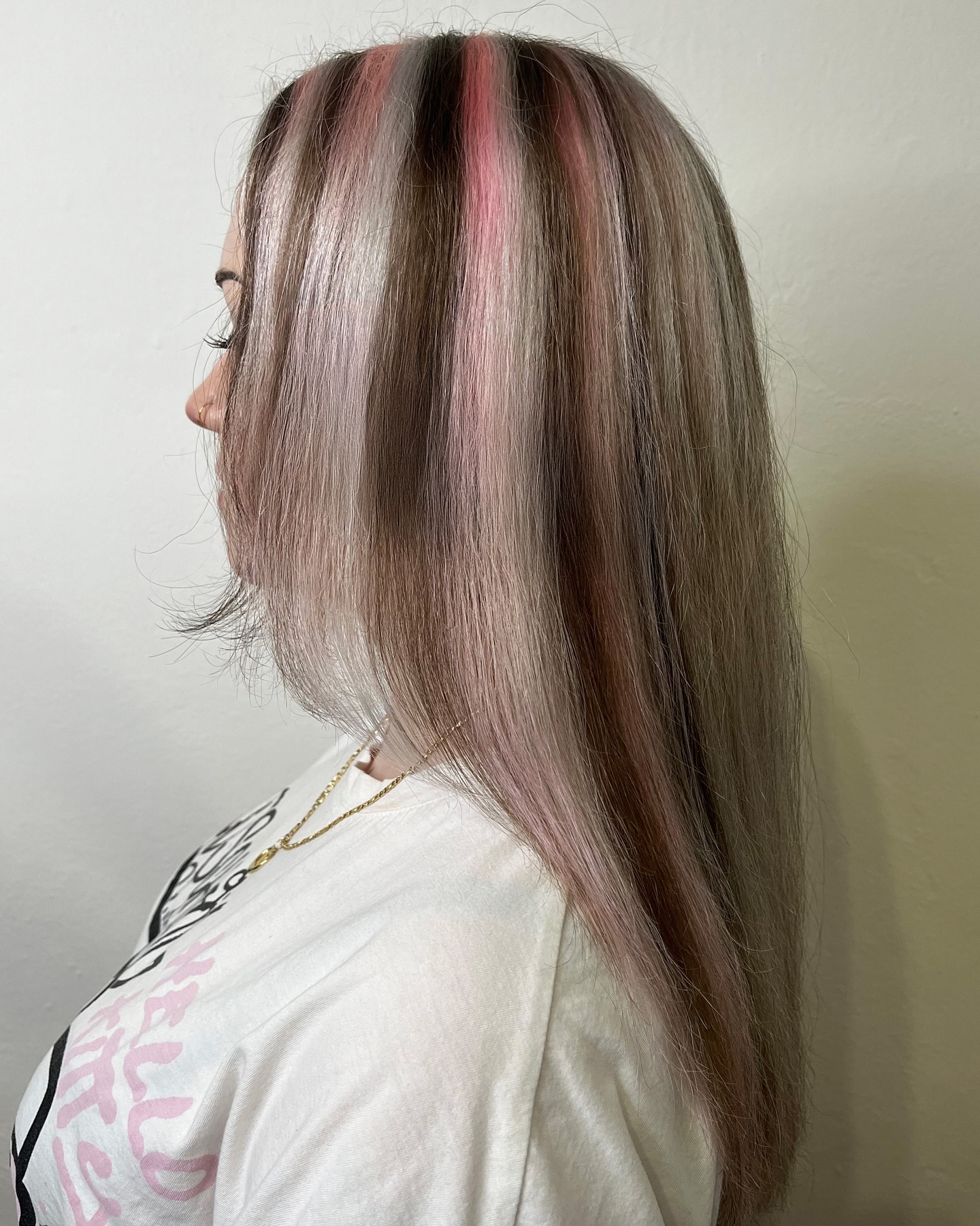 Soft Pastel Pink and Ash Blonde Striped Layers