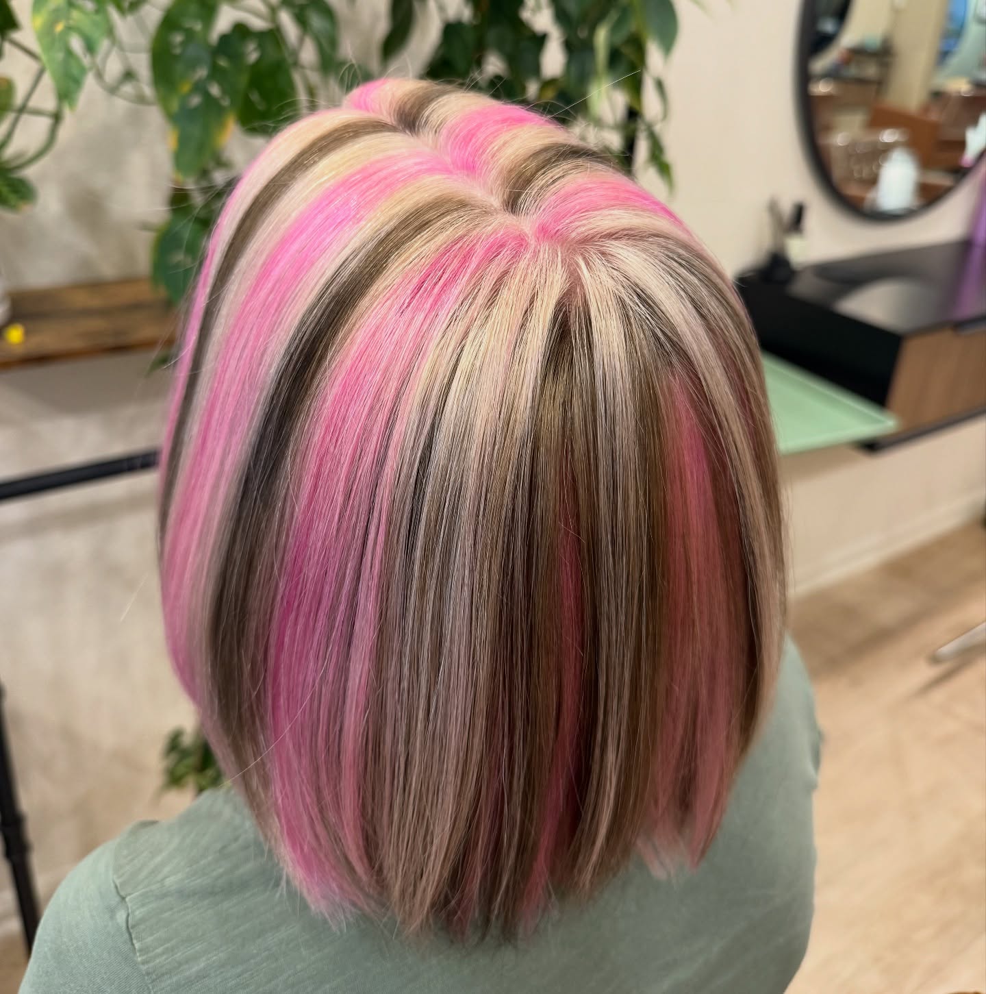 Stylish Bob with Bold Pink and Blonde Streaks