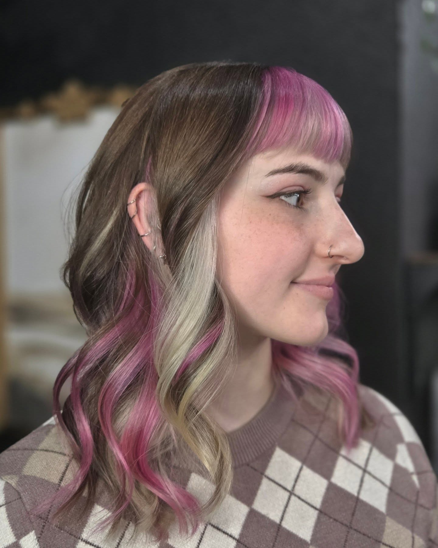 Trendy Long Bob with Pastel Pink Highlights