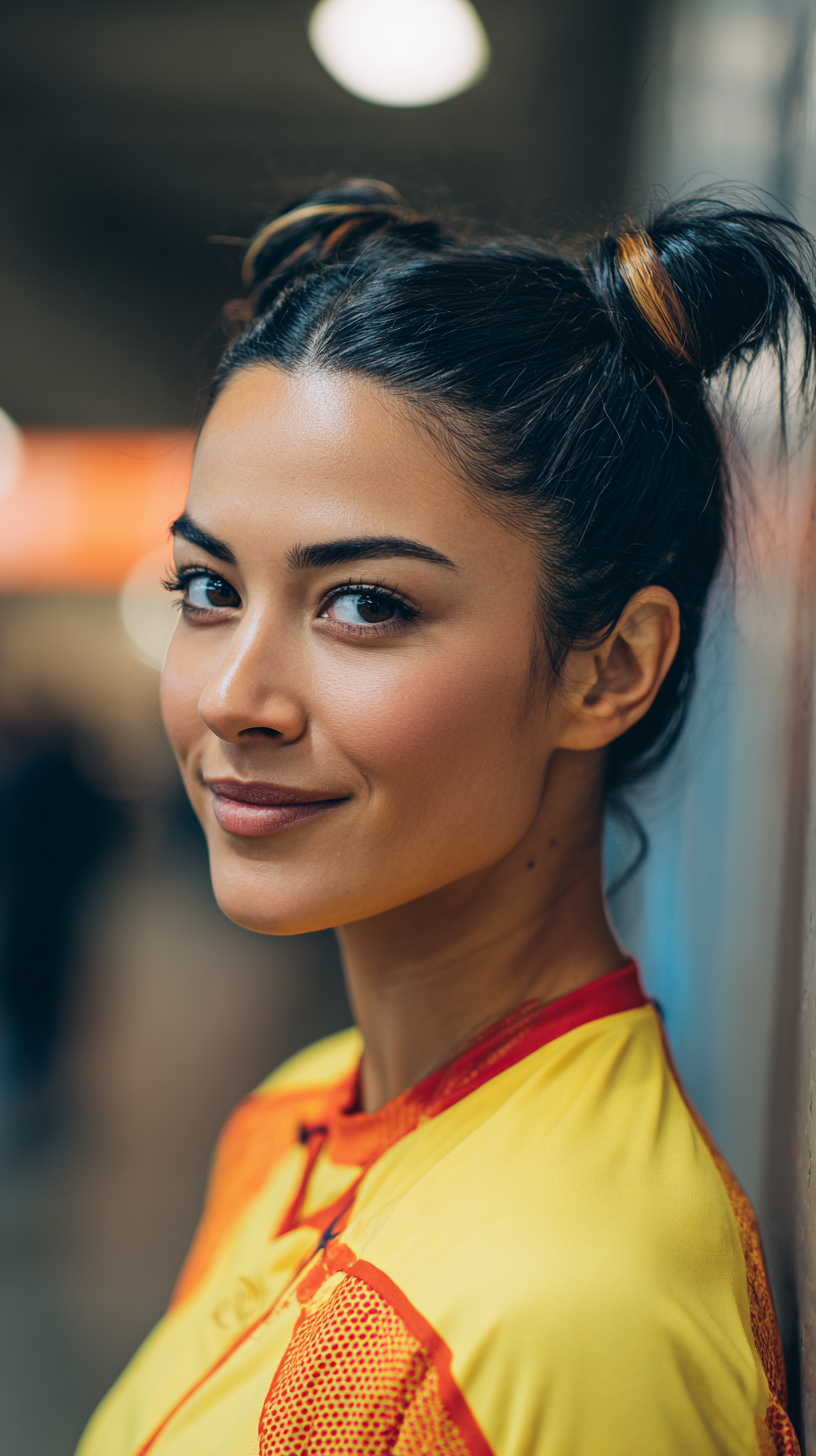 Playful High Buns with Subtle Highlights