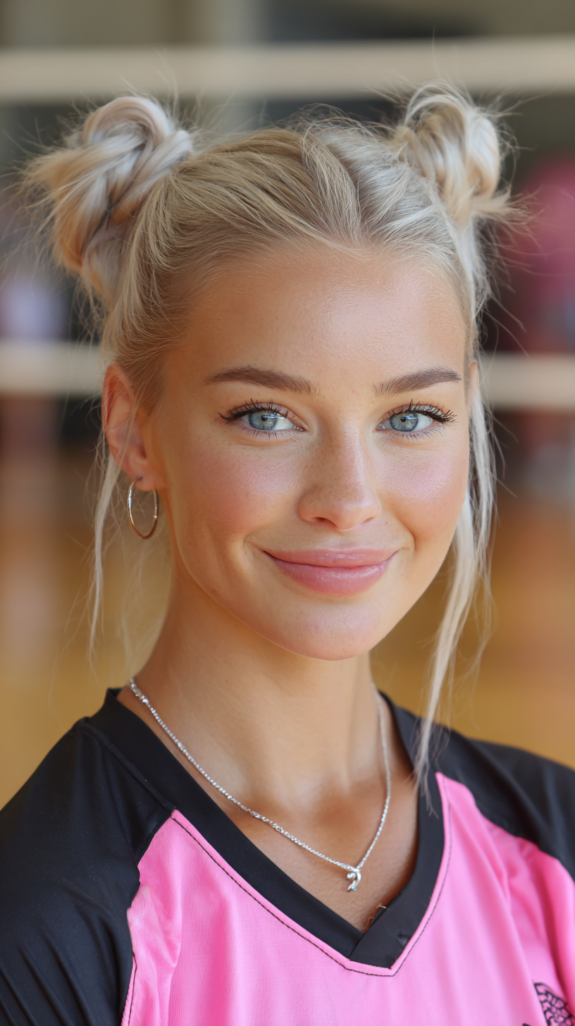 Playful Space Buns with Soft Face-Framing Tendrils
