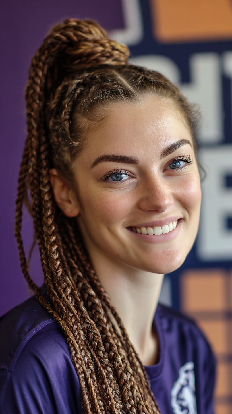 Sporty High Bun with Intricate Box Braids