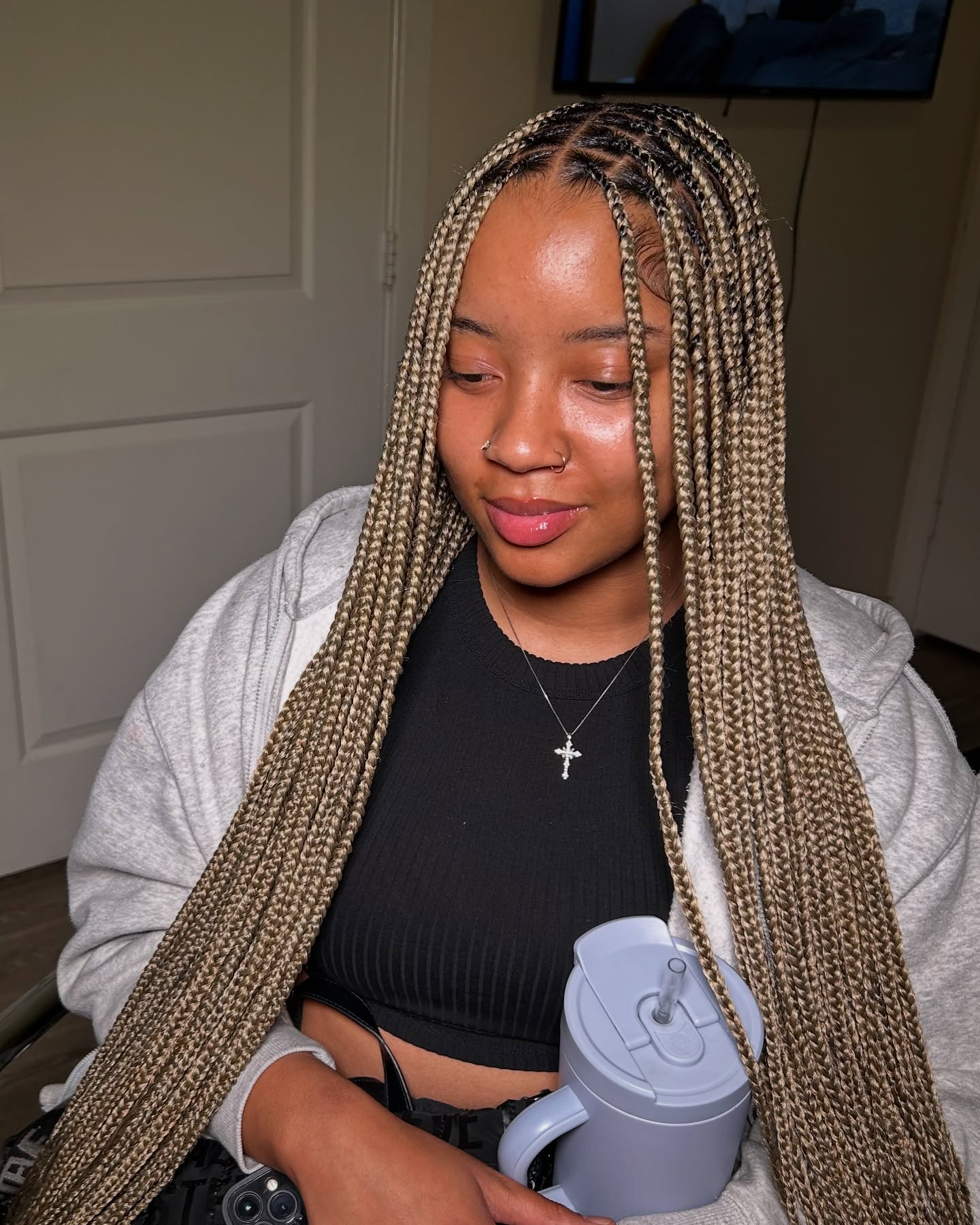 Long Blonde Box Braids with Subtle Ombre
