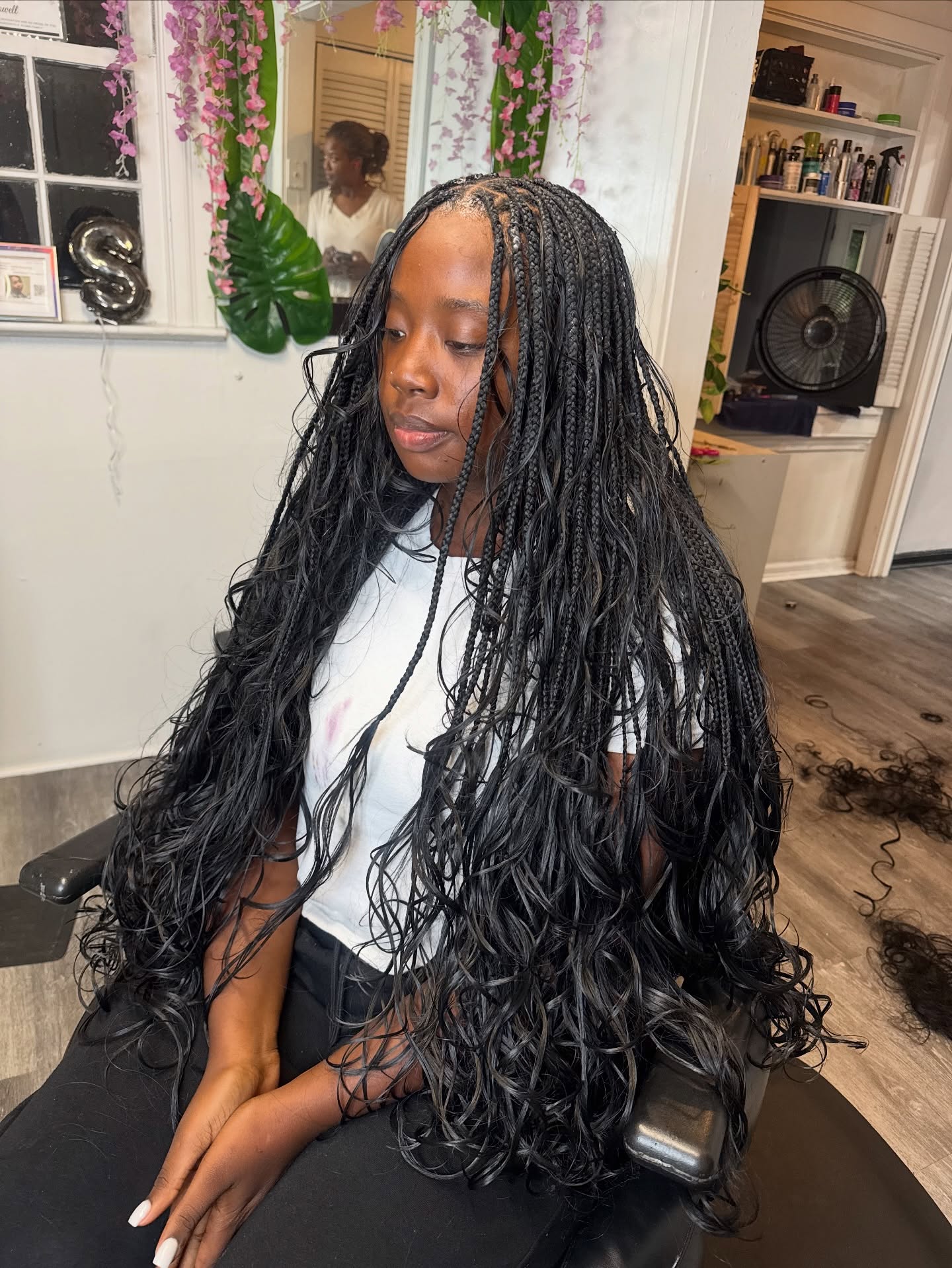 Long Curly Box Braids with Defined Waves