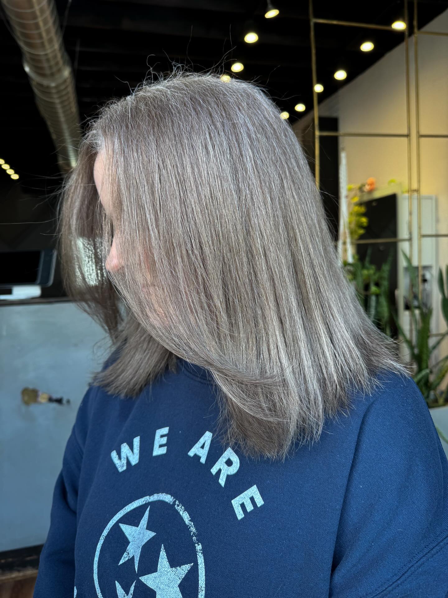 Modern Sleek Gray and Blonde Blended Lob