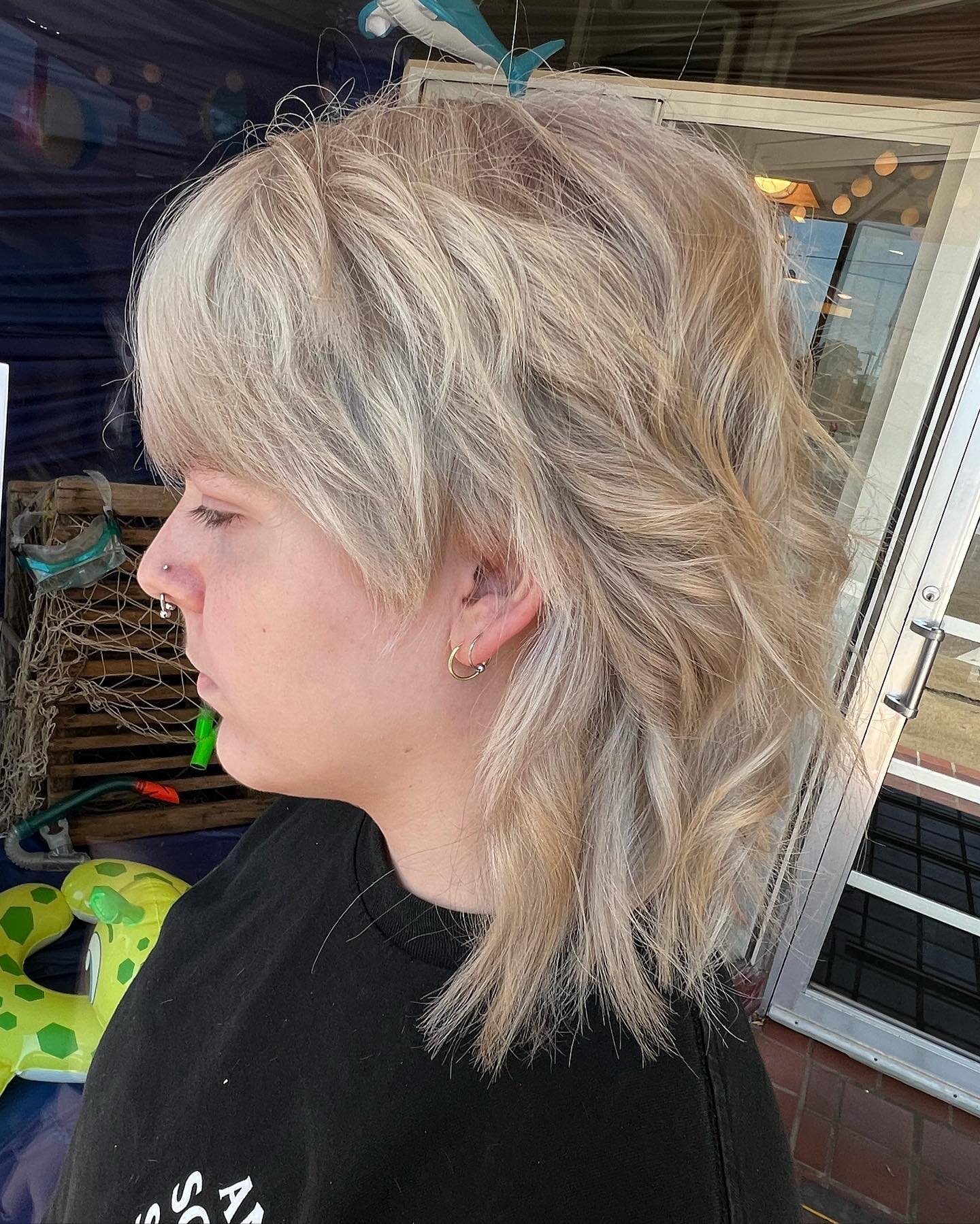 Textured Layered Wavy Cut with Bangs