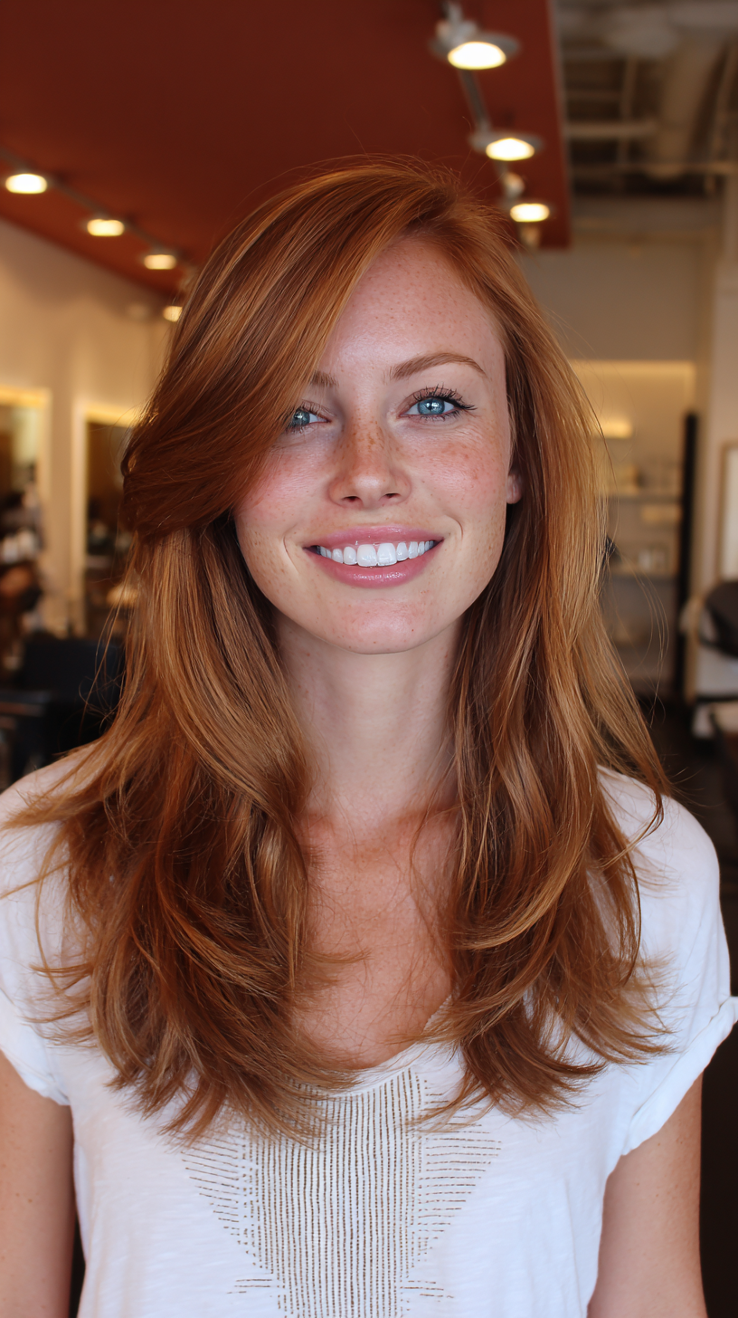 Chic Long Copper Layers on Tan Skin