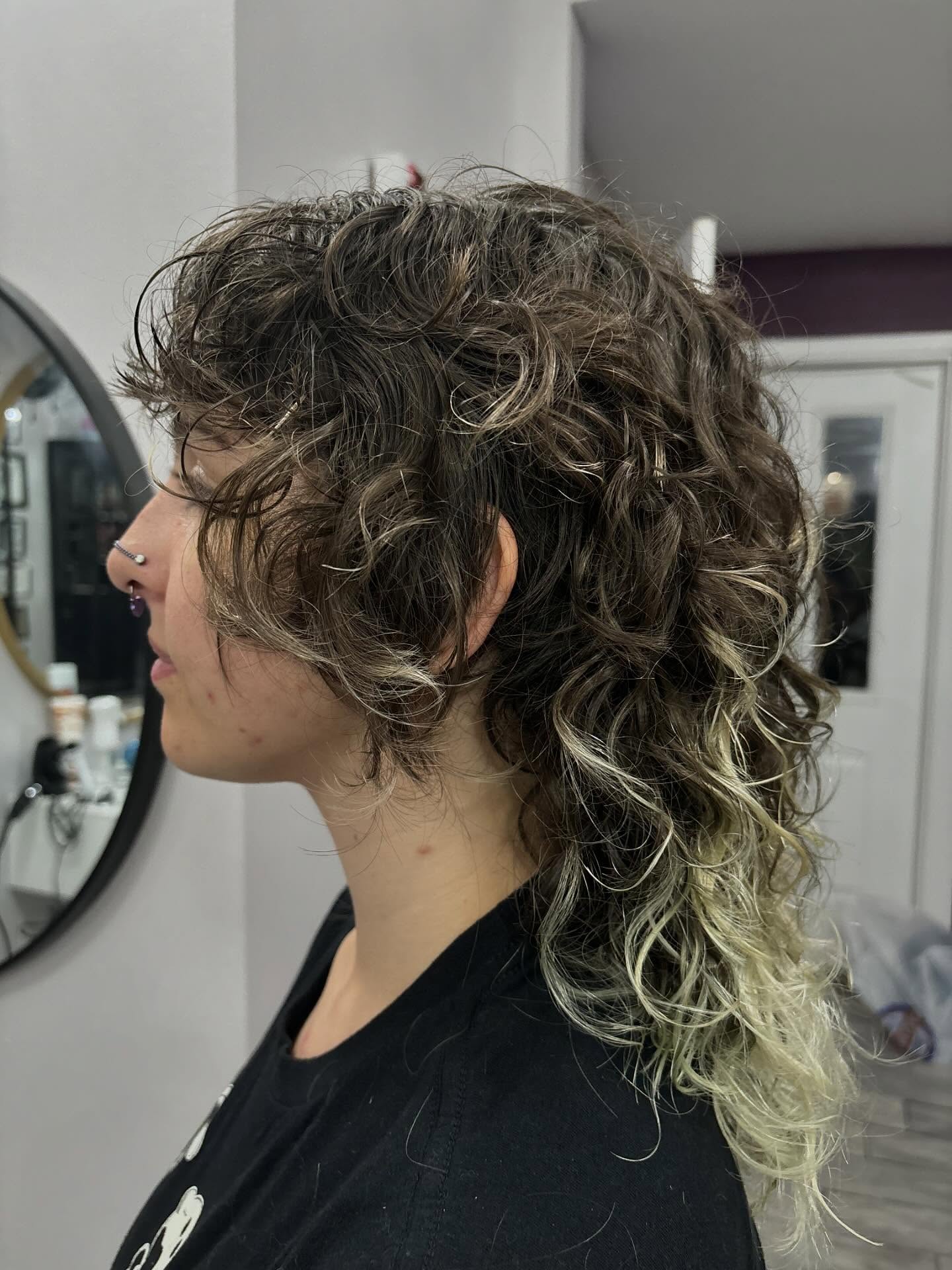 Curly Textured Mullet with Soft Ombre Ends