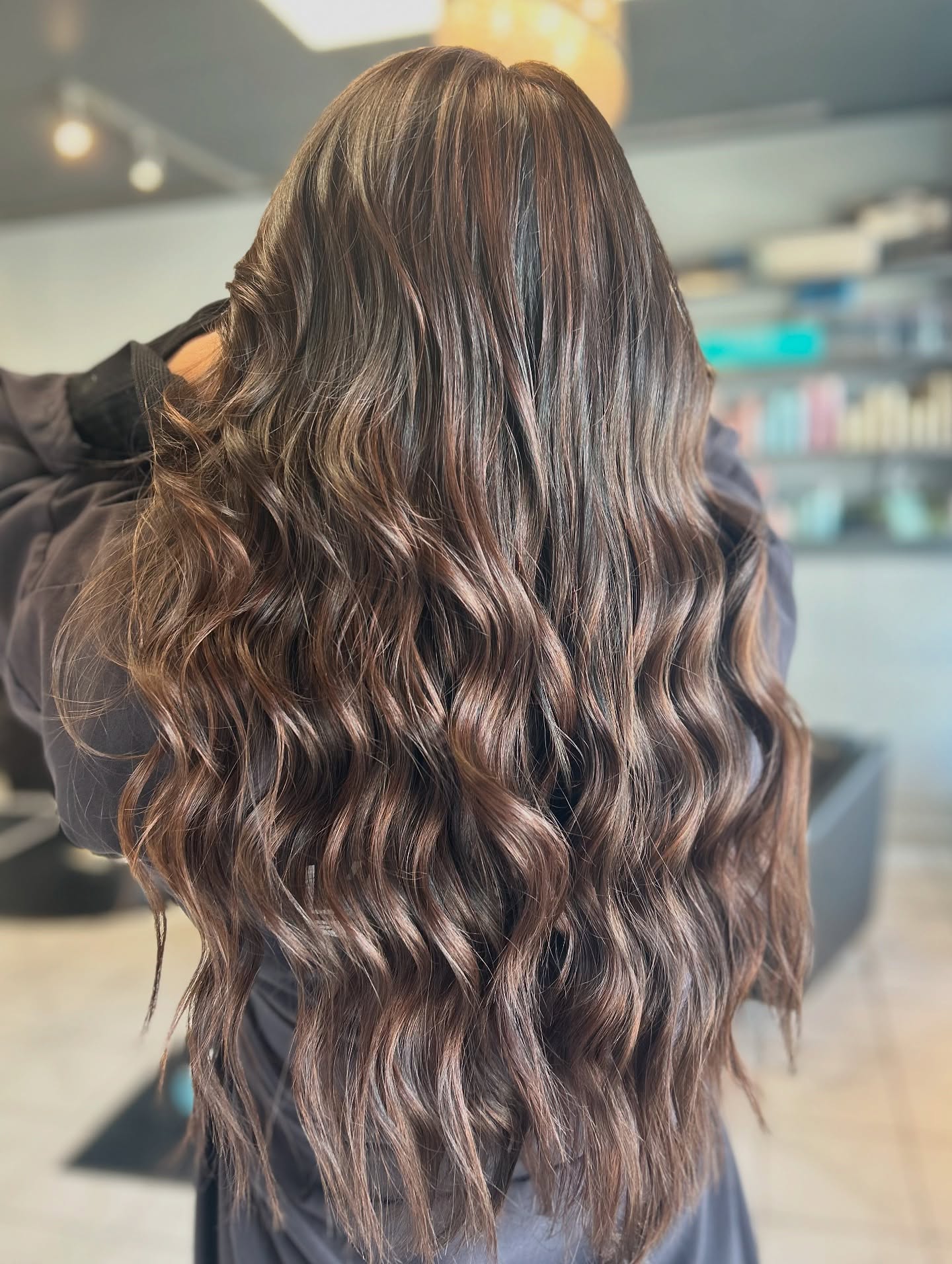 Luxurious Long Chestnut Waves with Deep Shine