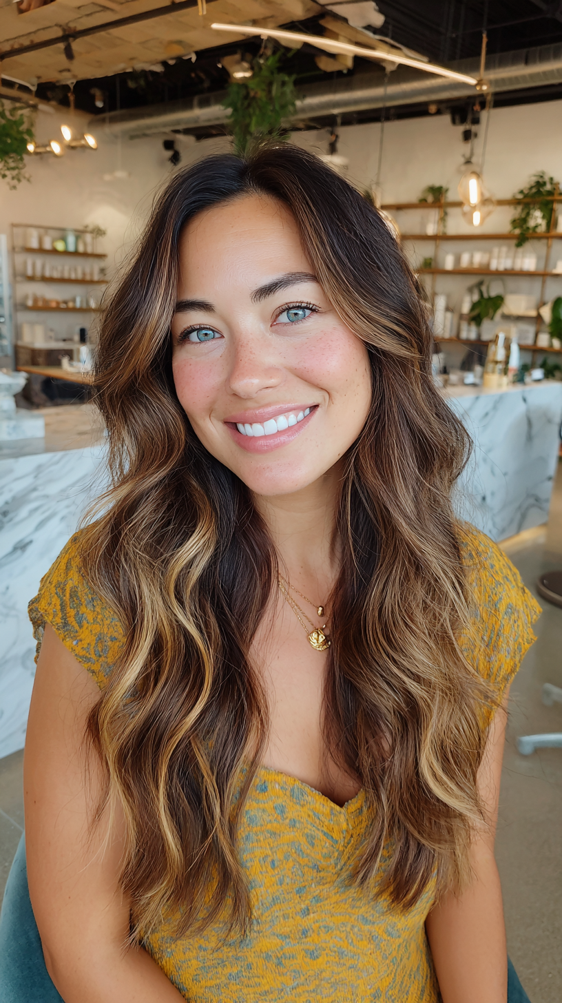 Radiant Copper Glossy Waves on Tan Skin