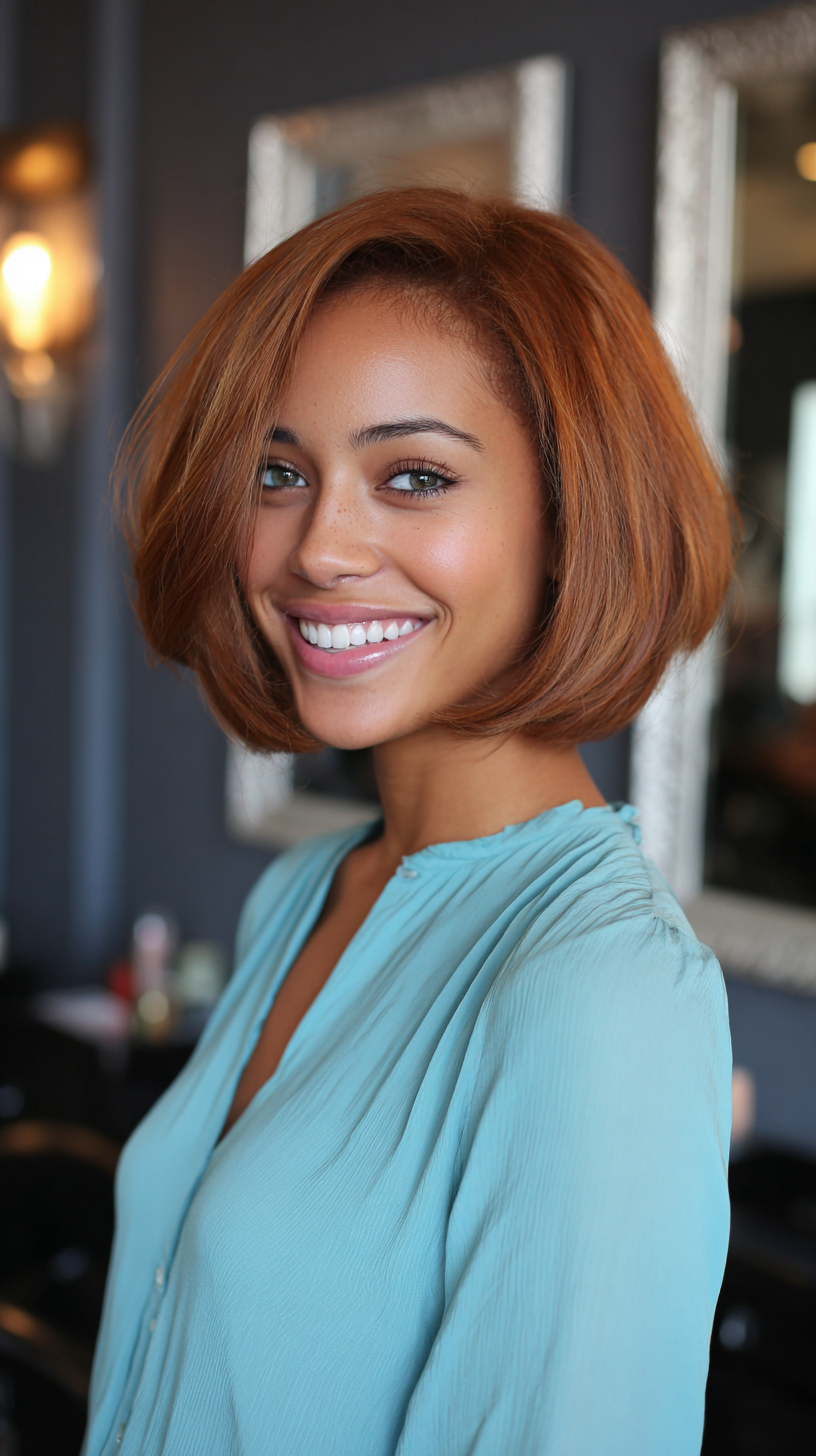 Stylish Copper Inverted Bob on Sun-Kissed Skin