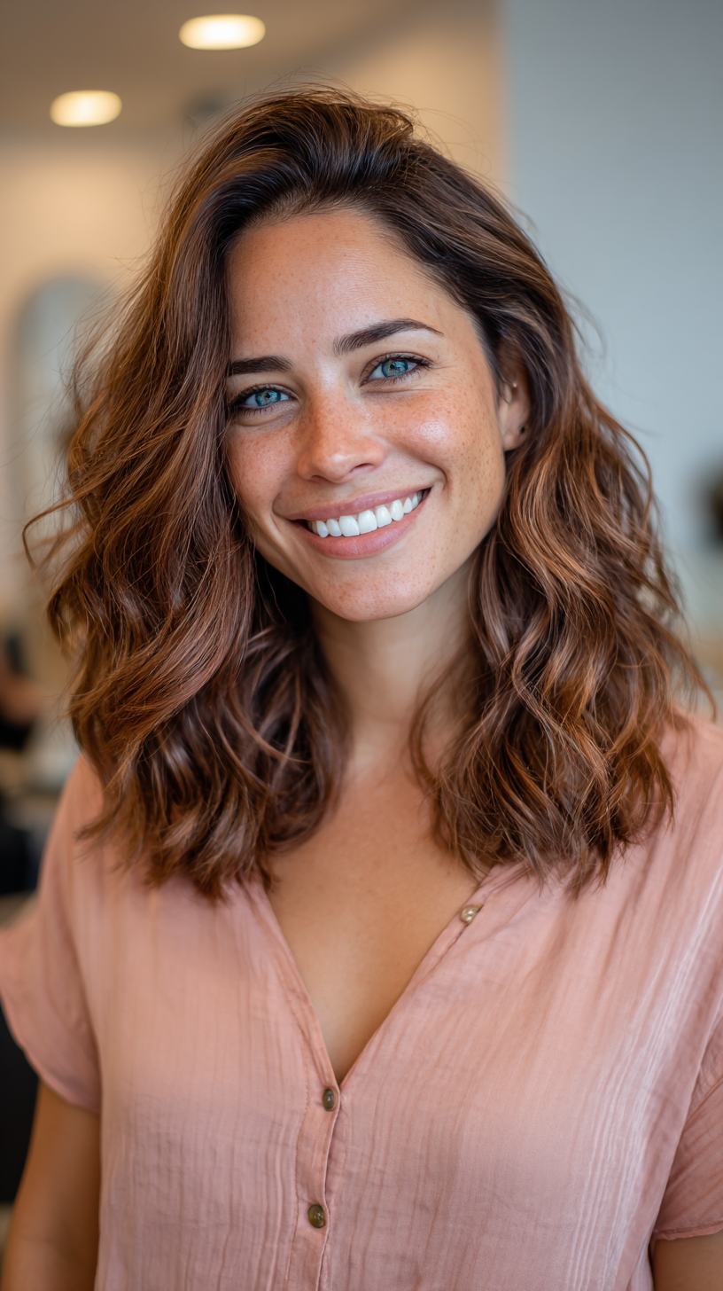 Textured Copper Beach Waves on Warm Tan Skin