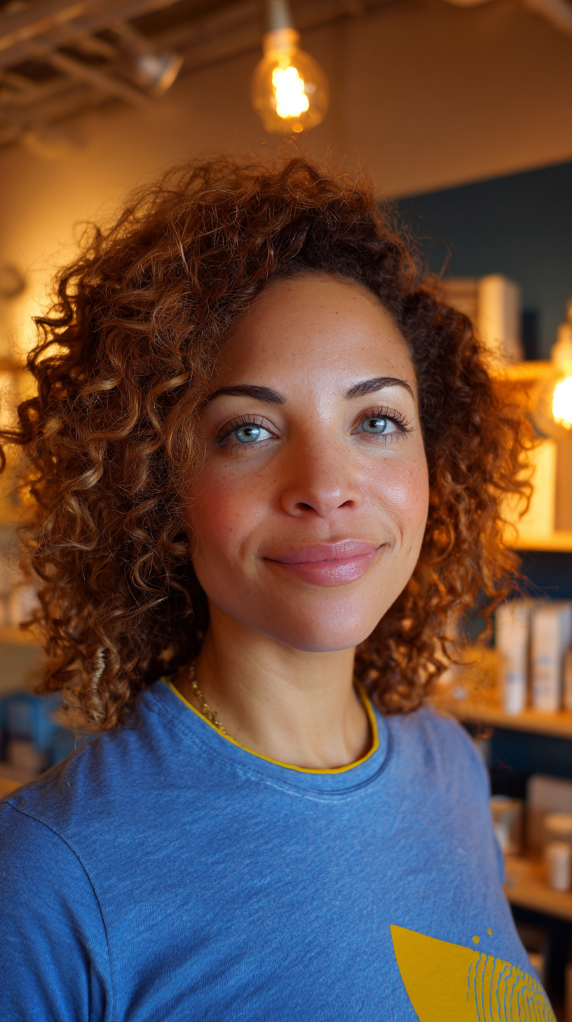Textured Copper Curls on Warm Tan Skin