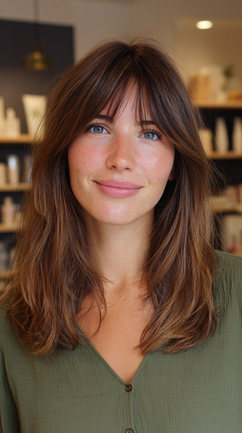 Warm Copper Layers with Face-Framing Bangs
